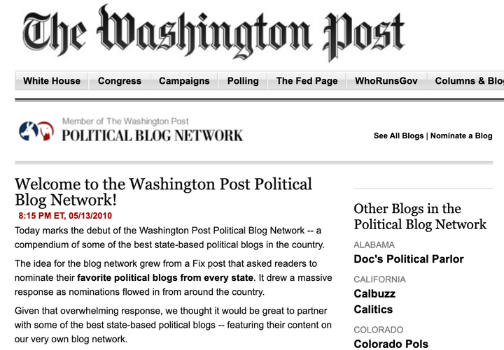 WaPo, 정치 블로거와 제휴 'political blog network' 오픈 등